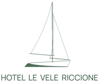 Logo dell'Hotel Le Vele Riccione con disegno di una barca a vela stilizzata.